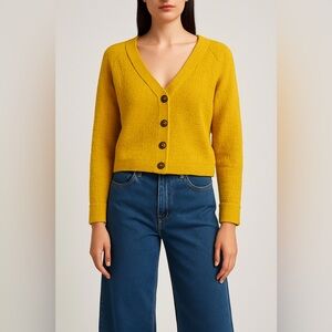 Two by Vince Camuto Mustard Yellow Button Front Cardigan Sweater Women’s Medium
